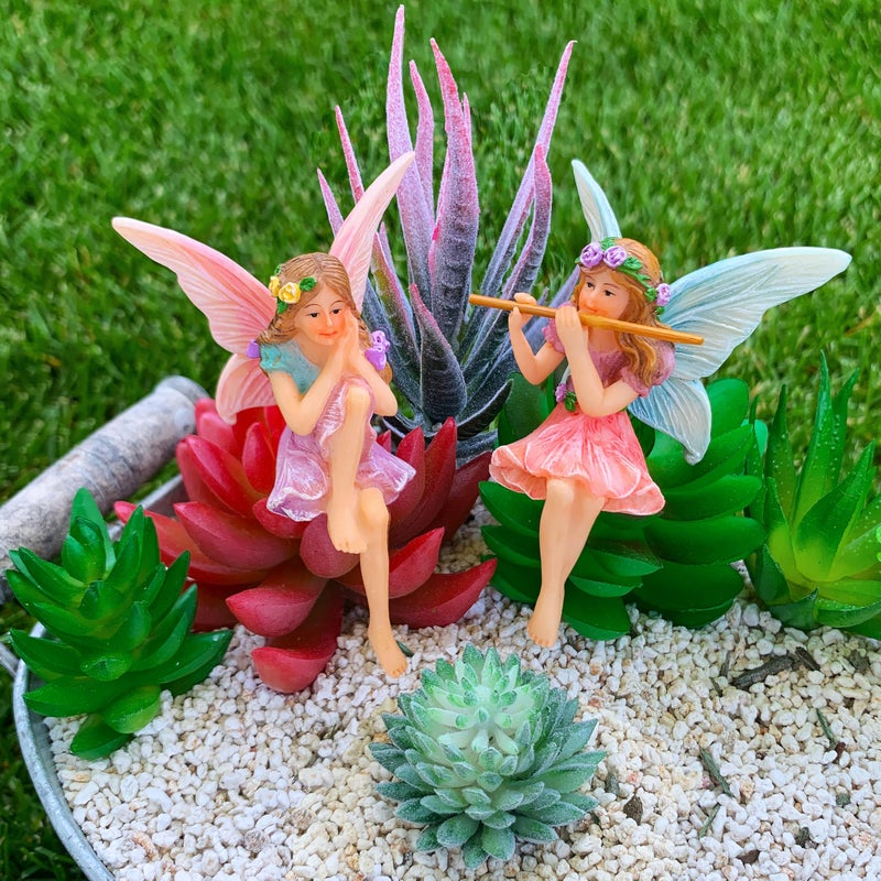 Mood Lab Fairy Garden - Miniature Fairies Figurines - Sitting Girls Set of 2 pcs - for Outdoor or House Decor Statue Kit - Image 2